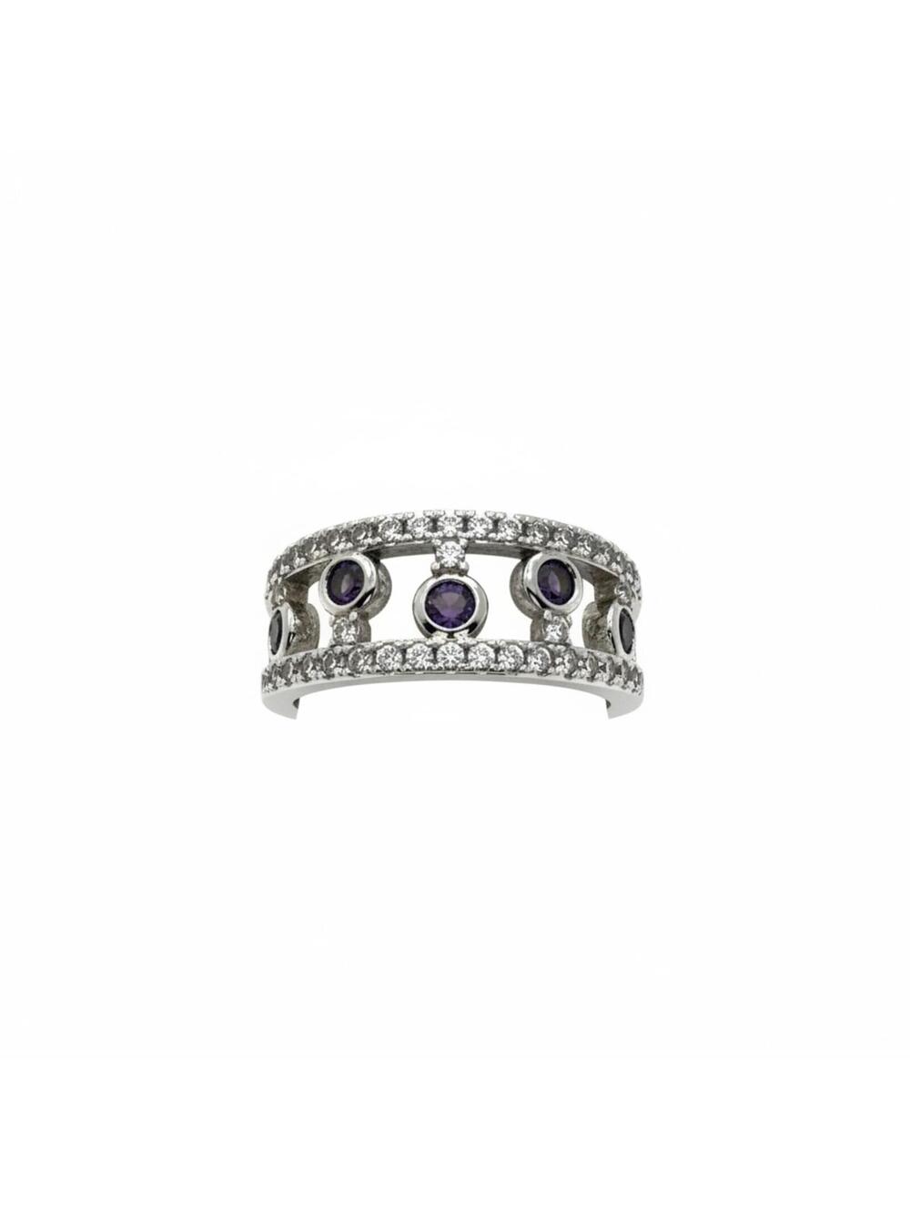 Bomb Party Silver Tone Ring with Purple Lab-Created Stones SZ 6
